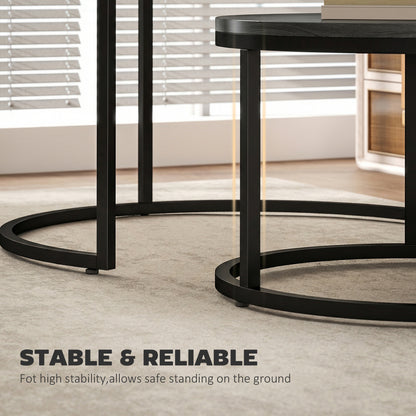 2-Piece Round Nesting Coffee Table Set with Metal Frame, Wood-Effect Tops, Black — 31.0 x 31.0 x 18.3 in