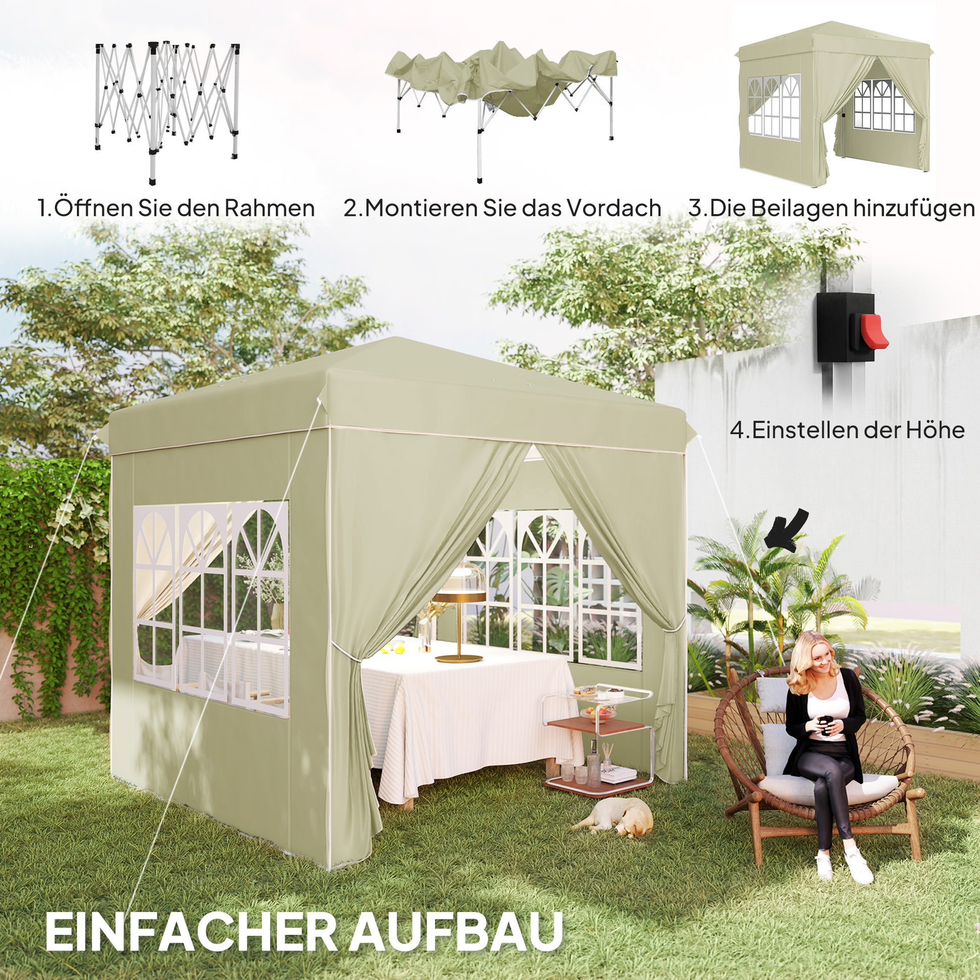 Pavilion approx. 2.5x2.5m, water-resistant Stable Winterproof Pop-up Folding Pavilion, UV Protection 50+, Foldable Party Tent Garden Tent with 4 Side Panels Bag Garden Pavilion for Camping Garden, Cream White
