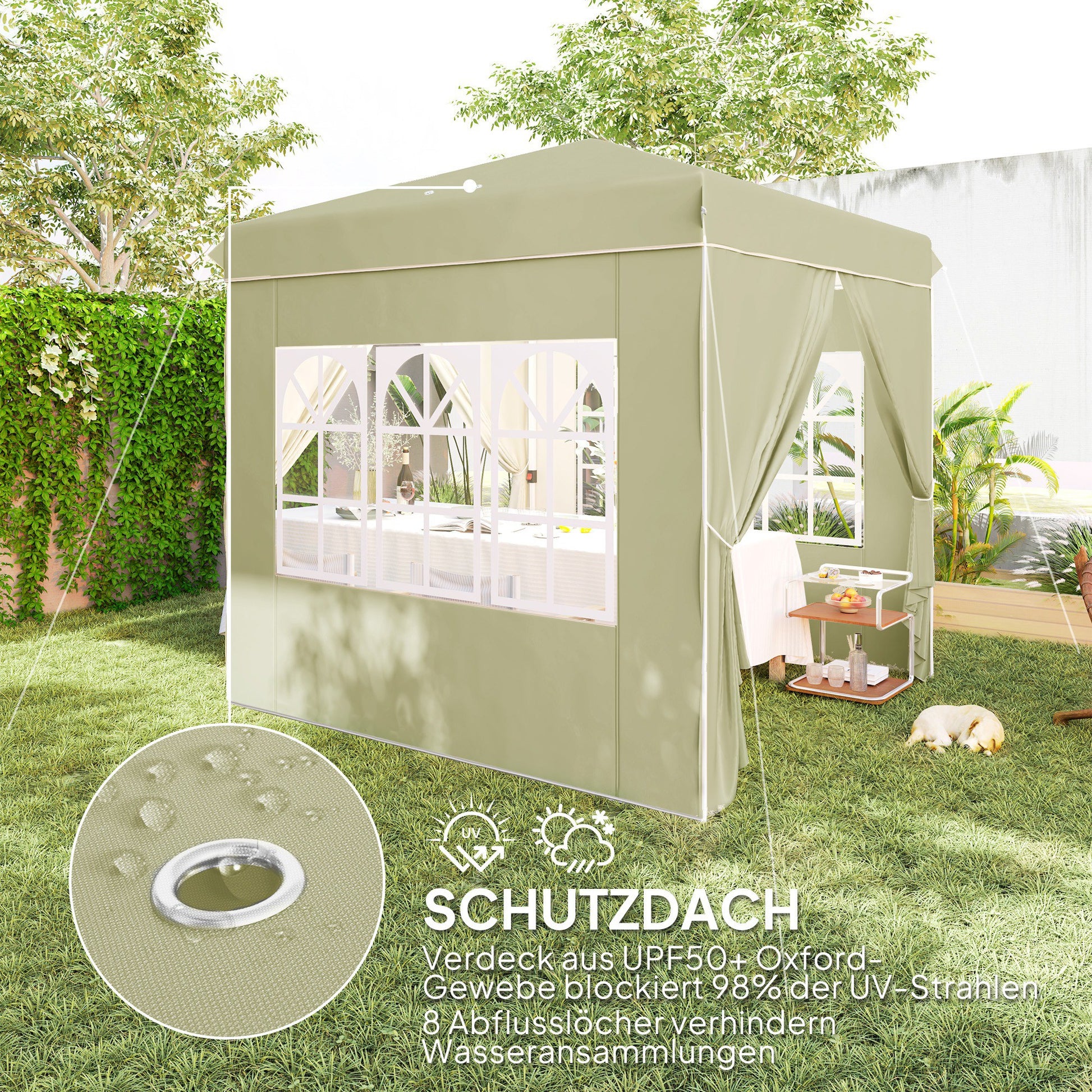Pavilion approx. 2.5x2.5m, water-resistant Stable Winterproof Pop-up Folding Pavilion, UV Protection 50+, Foldable Party Tent Garden Tent with 4 Side Panels Bag Garden Pavilion for Camping Garden, Cream White