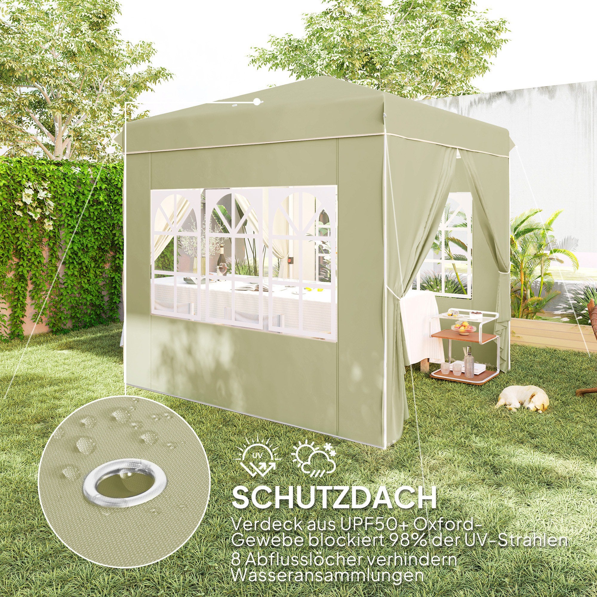 Pavilion approx. 2.5x2.5m, water-resistant Stable Winterproof Pop-up Folding Pavilion, UV Protection 50+, Foldable Party Tent Garden Tent with 4 Side Panels Bag Garden Pavilion for Camping Garden, Cream White