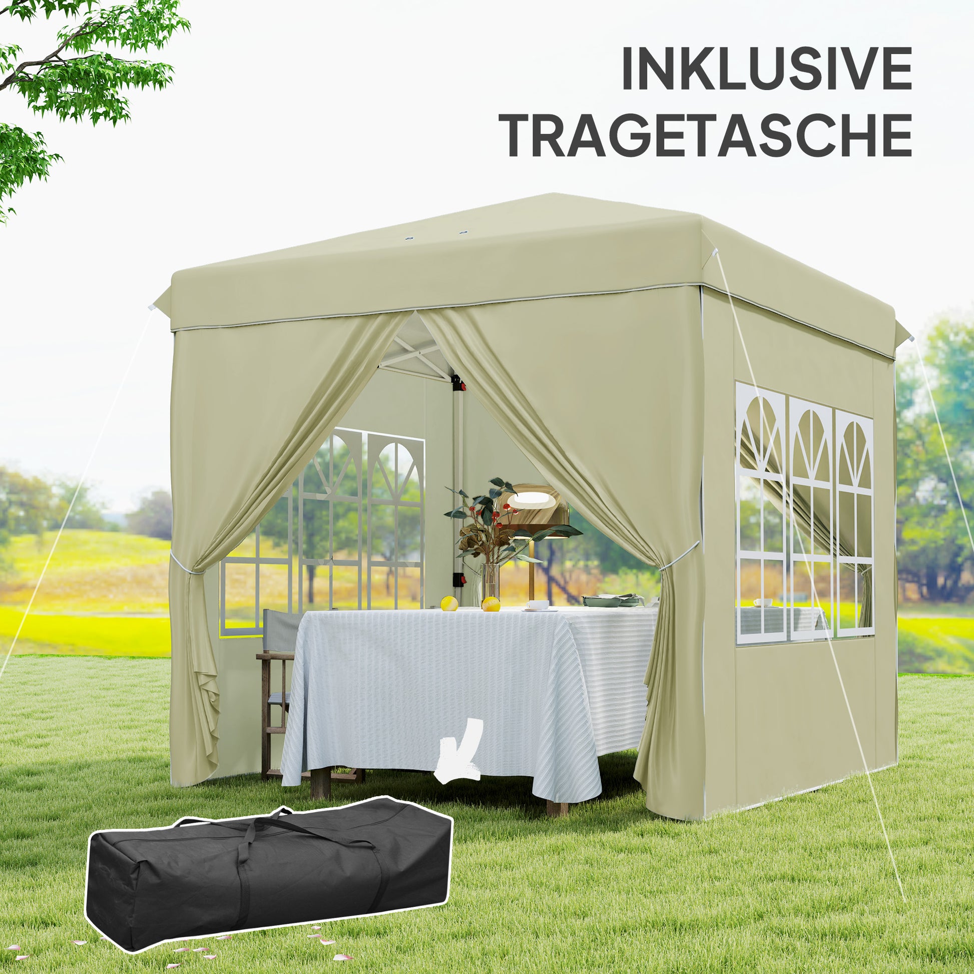 Pavilion approx. 2.5x2.5m, water-resistant Stable Winterproof Pop-up Folding Pavilion, UV Protection 50+, Foldable Party Tent Garden Tent with 4 Side Panels Bag Garden Pavilion for Camping Garden, Cream White