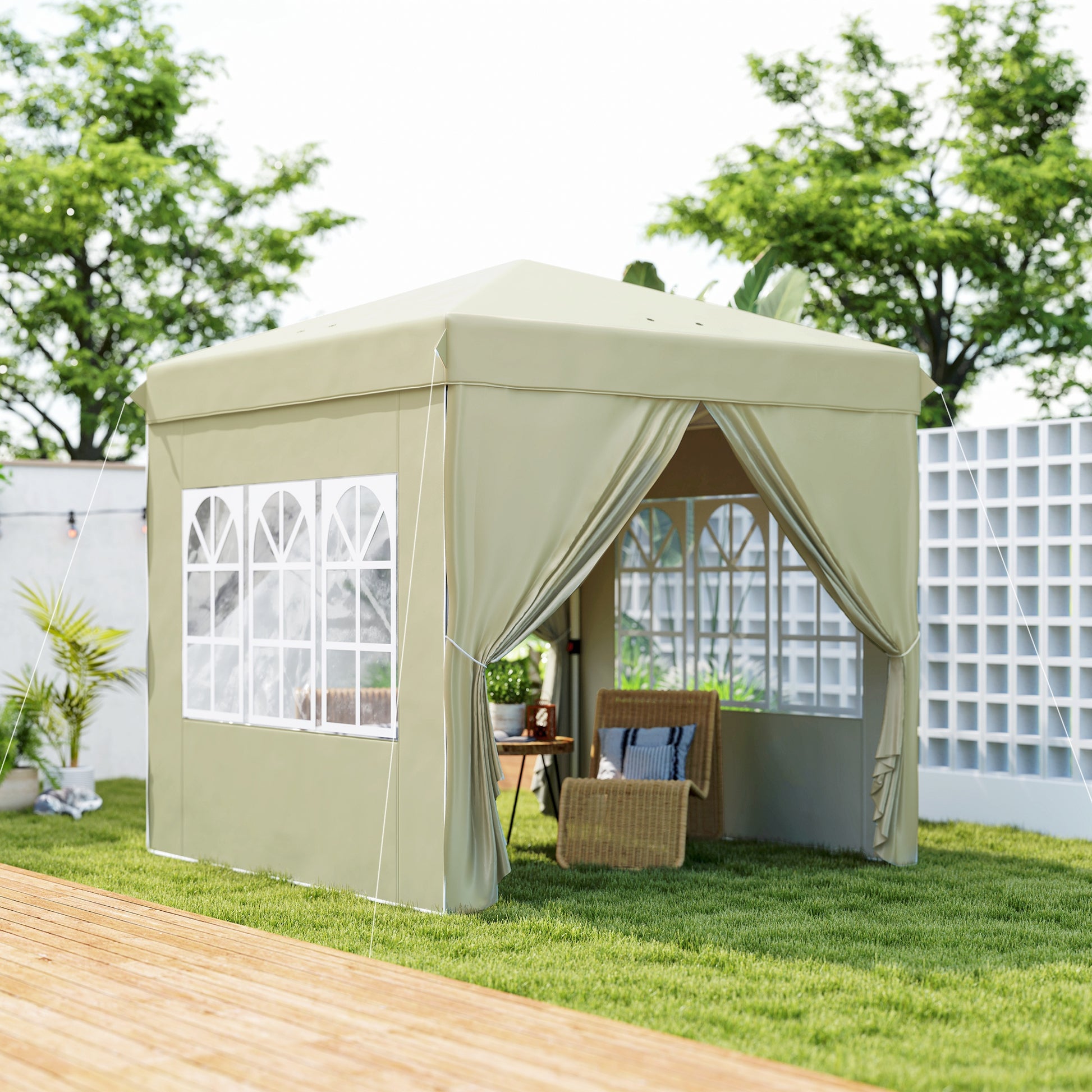 Pavilion approx. 2.5x2.5m, water-resistant Stable Winterproof Pop-up Folding Pavilion, UV Protection 50+, Foldable Party Tent Garden Tent with 4 Side Panels Bag Garden Pavilion for Camping Garden, Cream White