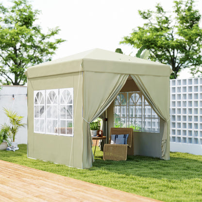 Pavilion approx. 2.5x2.5m, water-resistant Stable Winterproof Pop-up Folding Pavilion, UV Protection 50+, Foldable Party Tent Garden Tent with 4 Side Panels Bag Garden Pavilion for Camping Garden, Cream White