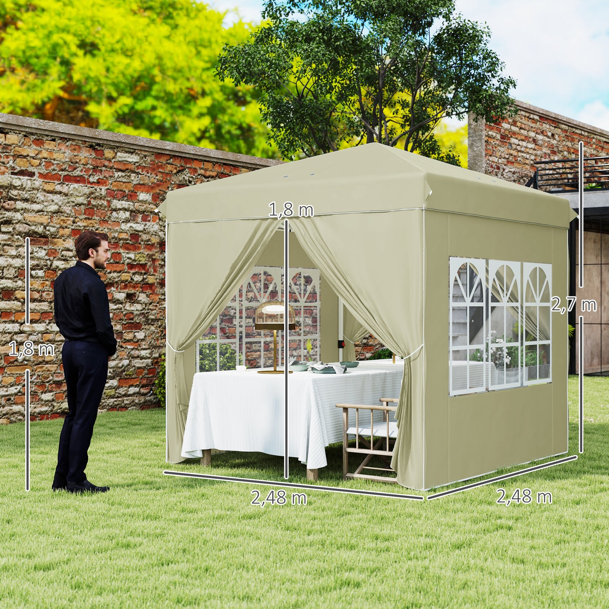 Pavilion approx. 2.5x2.5m, water-resistant Stable Winterproof Pop-up Folding Pavilion, UV Protection 50+, Foldable Party Tent Garden Tent with 4 Side Panels Bag Garden Pavilion for Camping Garden, Cream White