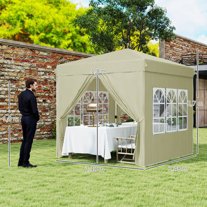 Pavilion approx. 2.5x2.5m, water-resistant Stable Winterproof Pop-up Folding Pavilion, UV Protection 50+, Foldable Party Tent Garden Tent with 4 Side Panels Bag Garden Pavilion for Camping Garden, Cream White