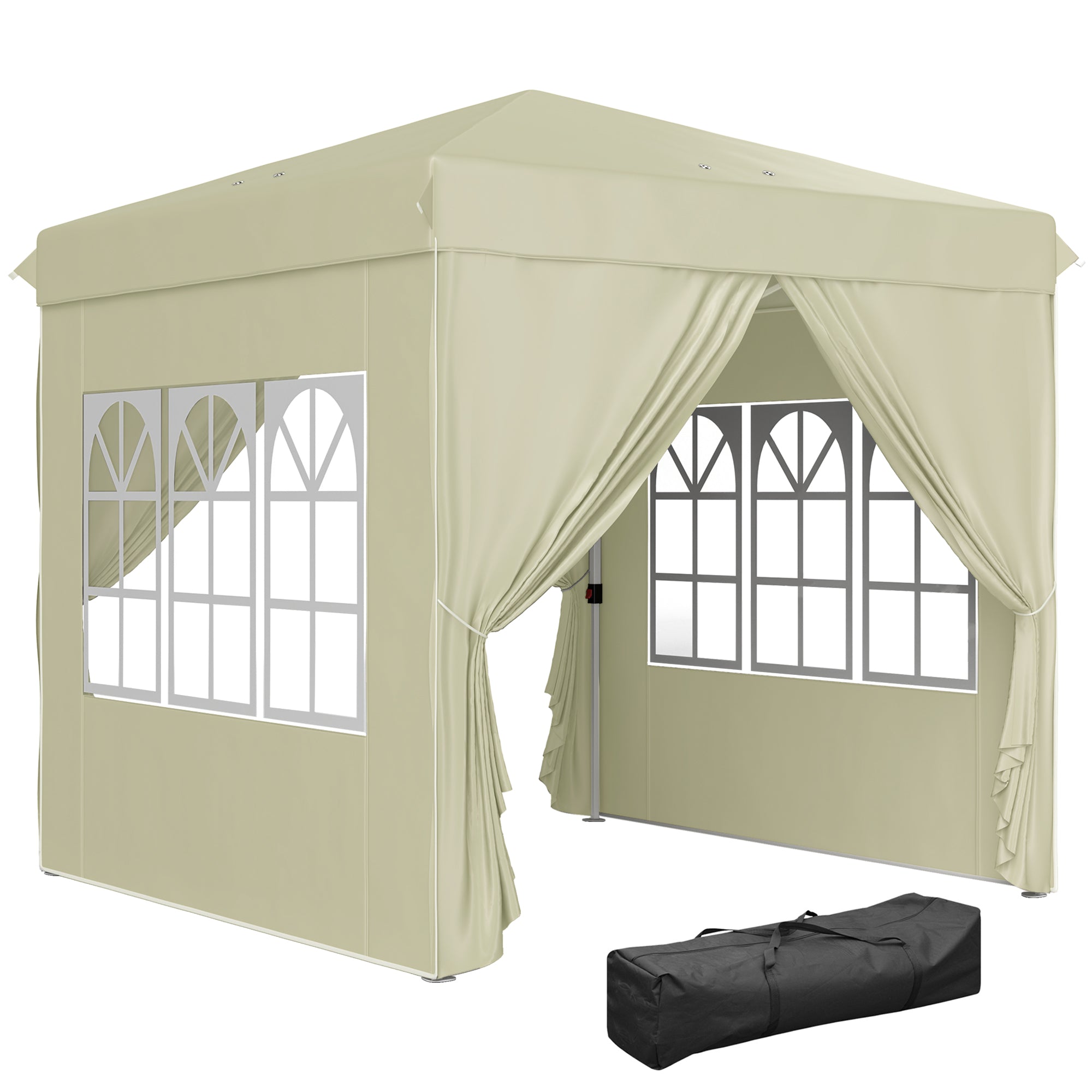 Pavilion approx. 2.5x2.5m, water-resistant Stable Winterproof Pop-up Folding Pavilion, UV Protection 50+, Foldable Party Tent Garden Tent with 4 Side Panels Bag Garden Pavilion for Camping Garden, Cream White