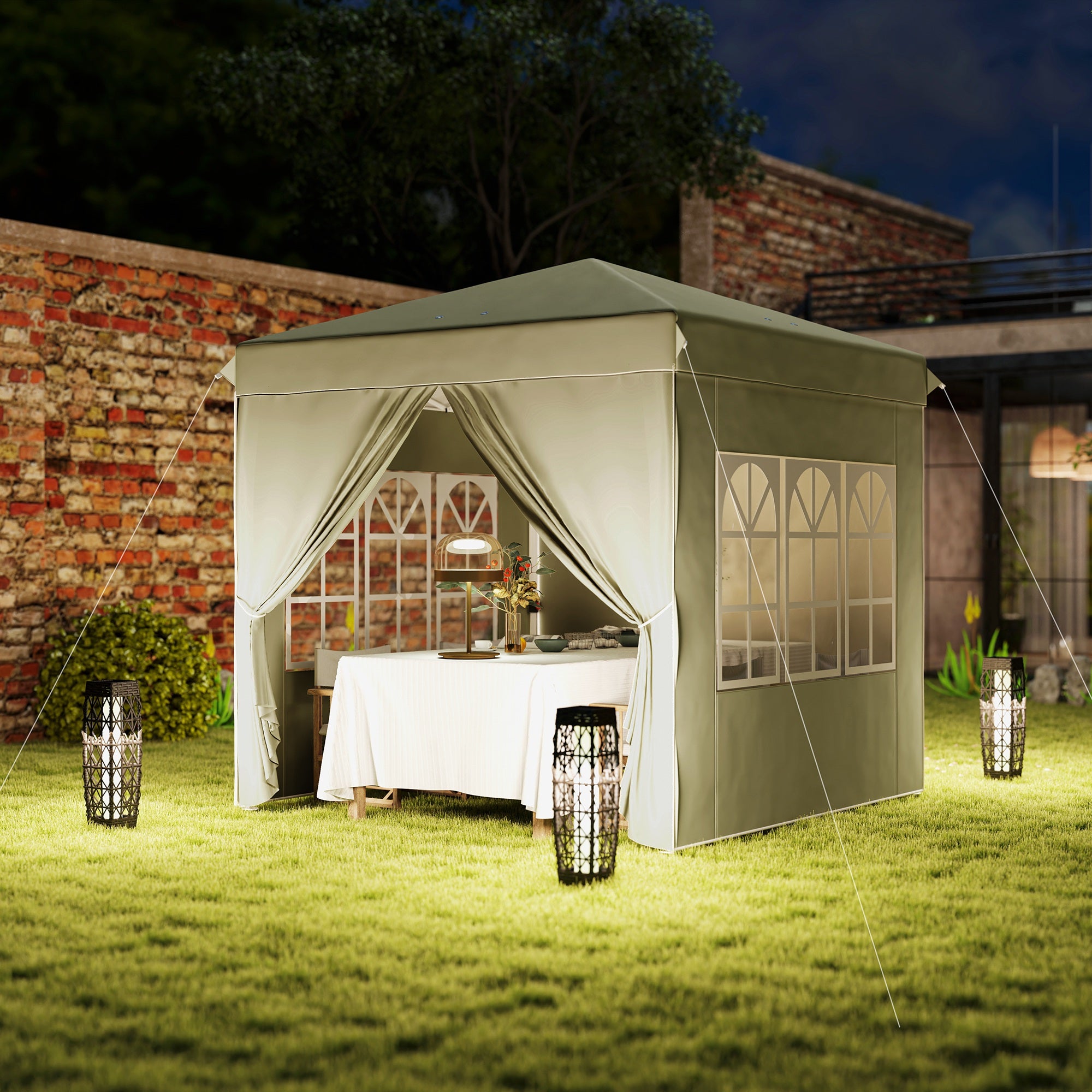 Pavilion approx. 2.5x2.5m, water-resistant Stable Winterproof Pop-up Folding Pavilion, UV Protection 50+, Foldable Party Tent Garden Tent with 4 Side Panels Bag Garden Pavilion for Camping Garden, Cream White