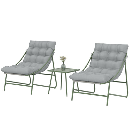 3-Piece Outdoor Patio Bistro Set with Cushions — 2 Lounge Chairs & Side Table, Powder-Coated Steel Frame, Light Gray