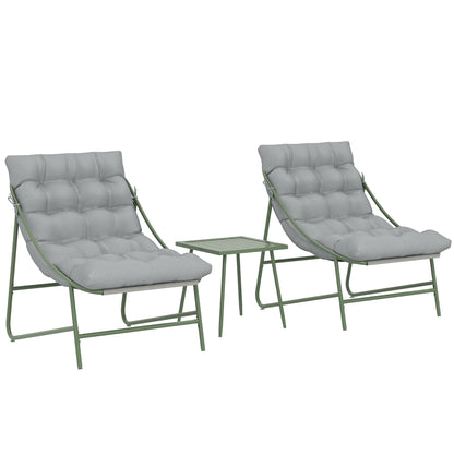3-Piece Outdoor Patio Bistro Set with Cushions — 2 Lounge Chairs & Side Table, Powder-Coated Steel Frame, Light Gray