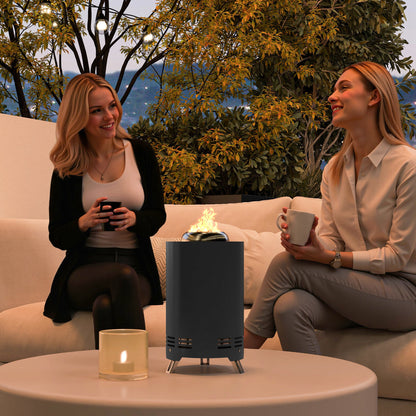 Fire Pit Ø16x25cm Made of Stainless Steel Fire Pit with Poker Smoke-Free Fire Pits Fire Basket for Garden, Balcony Terrace, Outdoor BBQ Camping Gray