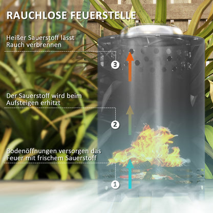 Fire Pit Ø16x25cm Made of Stainless Steel Fire Pit with Poker Smoke-Free Fire Pits Fire Basket for Garden, Balcony Terrace, Outdoor BBQ Camping Gray