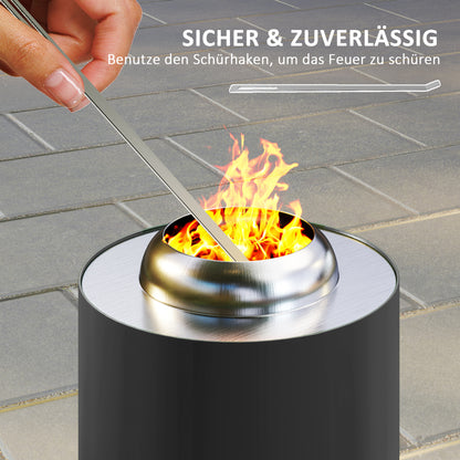 Fire Pit Ø16x25cm Made of Stainless Steel Fire Pit with Poker Smoke-Free Fire Pits Fire Basket for Garden, Balcony Terrace, Outdoor BBQ Camping Gray