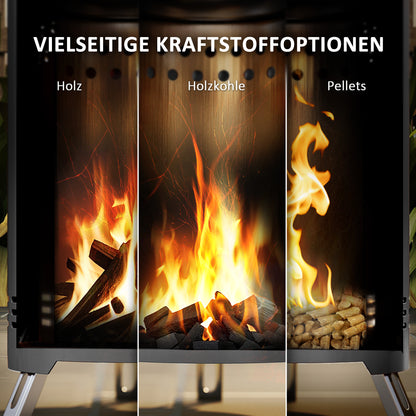 Fire Pit Ø16x25cm Made of Stainless Steel Fire Pit with Poker Smoke-Free Fire Pits Fire Basket for Garden, Balcony Terrace, Outdoor BBQ Camping Gray