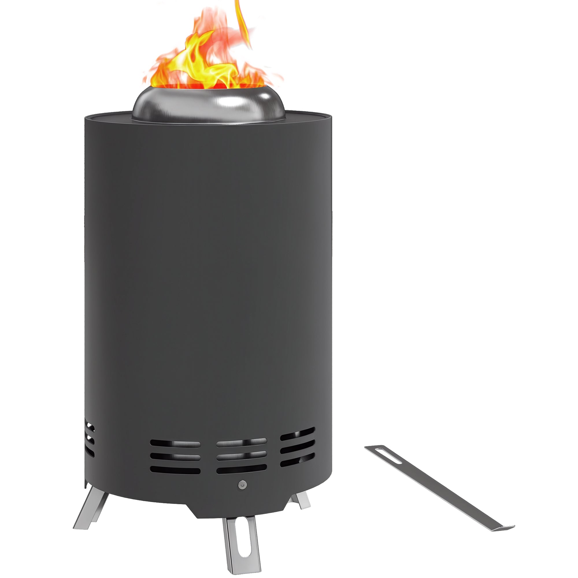 Fire Pit Ø16x25cm Made of Stainless Steel Fire Pit with Poker Smoke-Free Fire Pits Fire Basket for Garden, Balcony Terrace, Outdoor BBQ Camping Gray