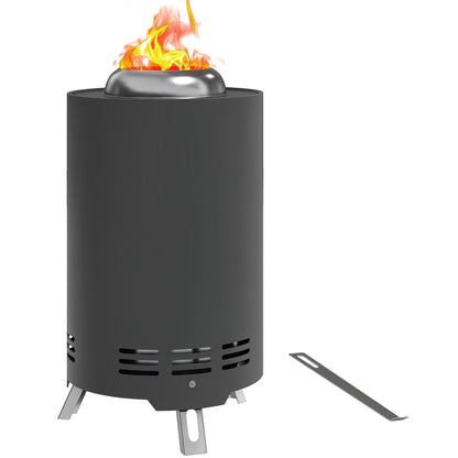 Fire Pit Ø16x25cm Made of Stainless Steel Fire Pit with Poker Smoke-Free Fire Pits Fire Basket for Garden, Balcony Terrace, Outdoor BBQ Camping Gray