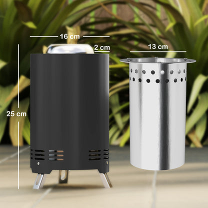 Fire Pit Ø16x25cm Made of Stainless Steel Fire Pit with Poker Smoke-Free Fire Pits Fire Basket for Garden, Balcony Terrace, Outdoor BBQ Camping Gray