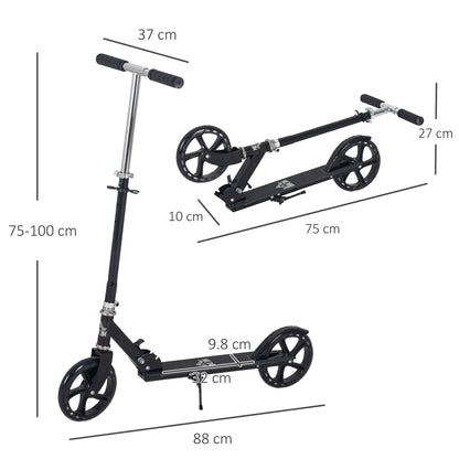 Foldable Scooter for Kids 7-14 Years Old Children's Scooter Adjustable Handlebar in 4 Levels with Brake 88x37x75-100 cm Black