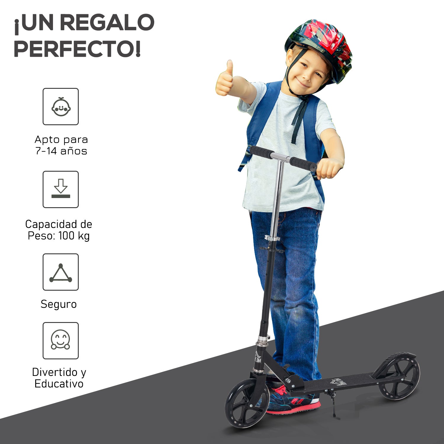 Foldable Scooter for Kids 7-14 Years Old Children's Scooter Adjustable Handlebar in 4 Levels with Brake 88x37x75-100 cm Black