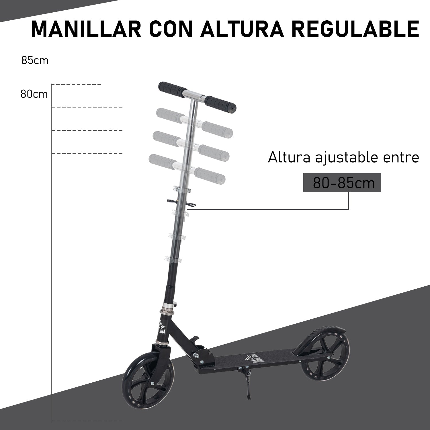 Foldable Scooter for Kids 7-14 Years Old Children's Scooter Adjustable Handlebar in 4 Levels with Brake 88x37x75-100 cm Black