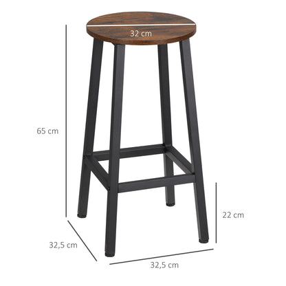 Set of 2 High Kitchen Stools Height 65 cm Bar Stools Bar Chairs with Steel Legs and Footrests for Living Room Dining Room Bar Load 75 kg Rustic Brown and Black