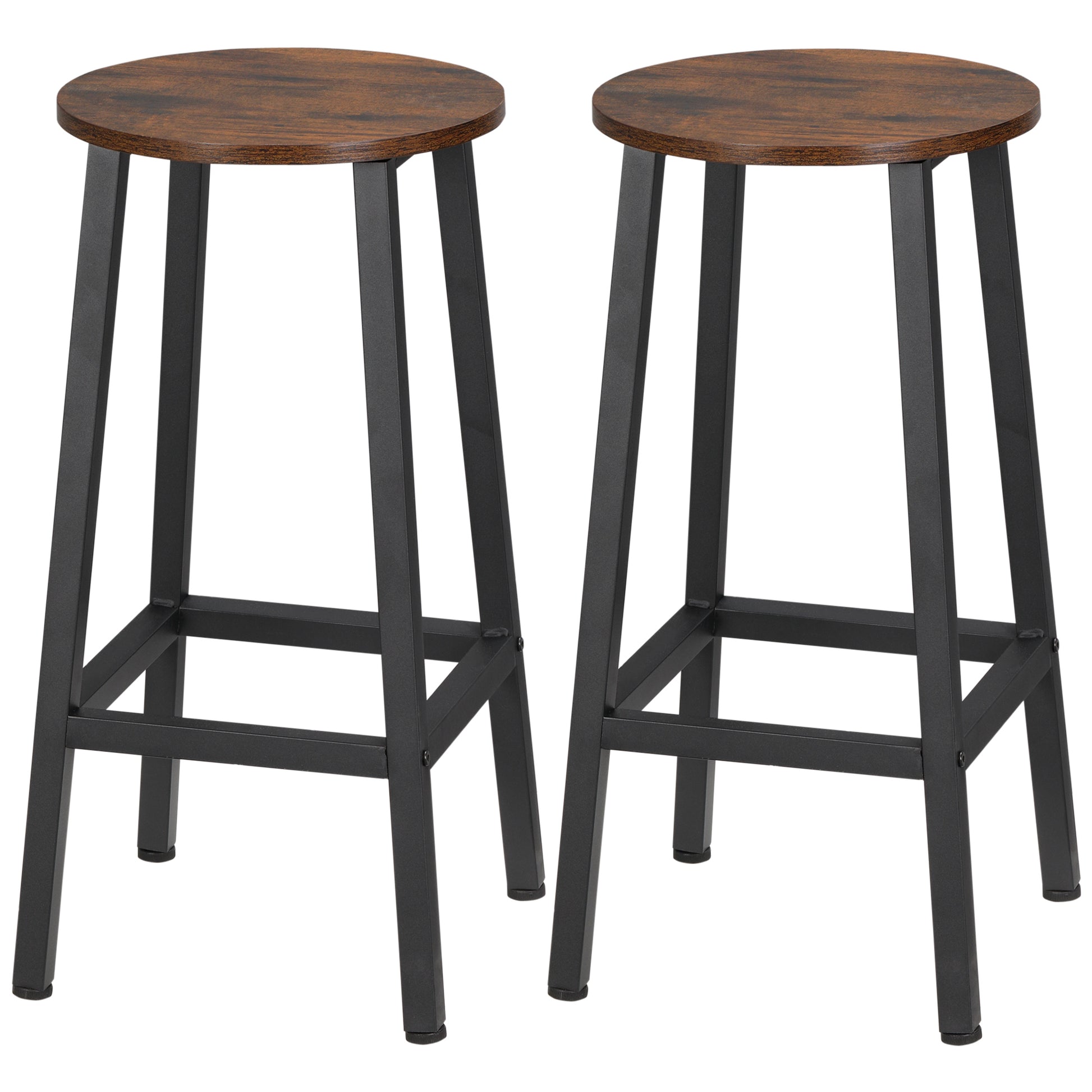 Set of 2 High Kitchen Stools Height 65 cm Bar Stools Bar Chairs with Steel Legs and Footrests for Living Room Dining Room Bar Load 75 kg Rustic Brown and Black