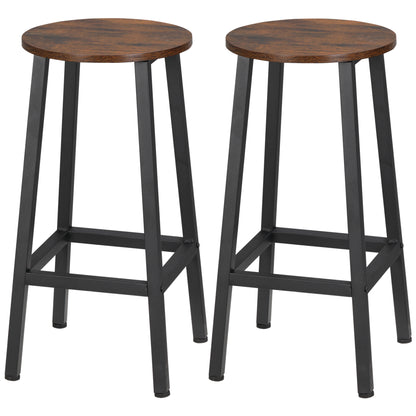 Set of 2 High Kitchen Stools Height 65 cm Bar Stools Bar Chairs with Steel Legs and Footrests for Living Room Dining Room Bar Load 75 kg Rustic Brown and Black