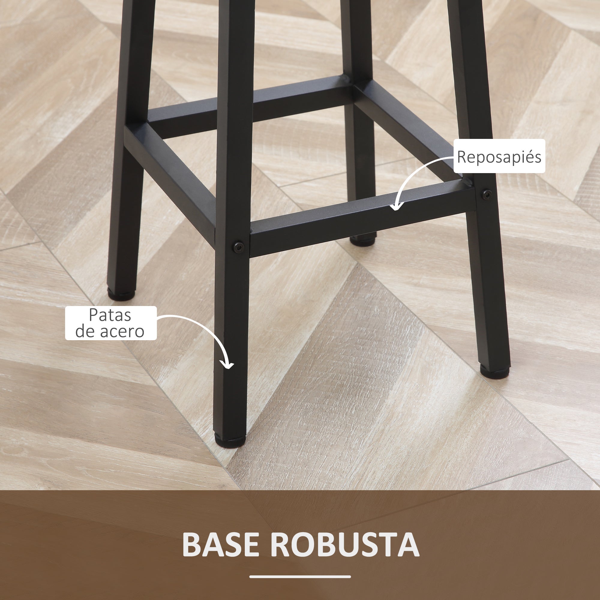 Set of 2 High Kitchen Stools Height 65 cm Bar Stools Bar Chairs with Steel Legs and Footrests for Living Room Dining Room Bar Load 75 kg Rustic Brown and Black