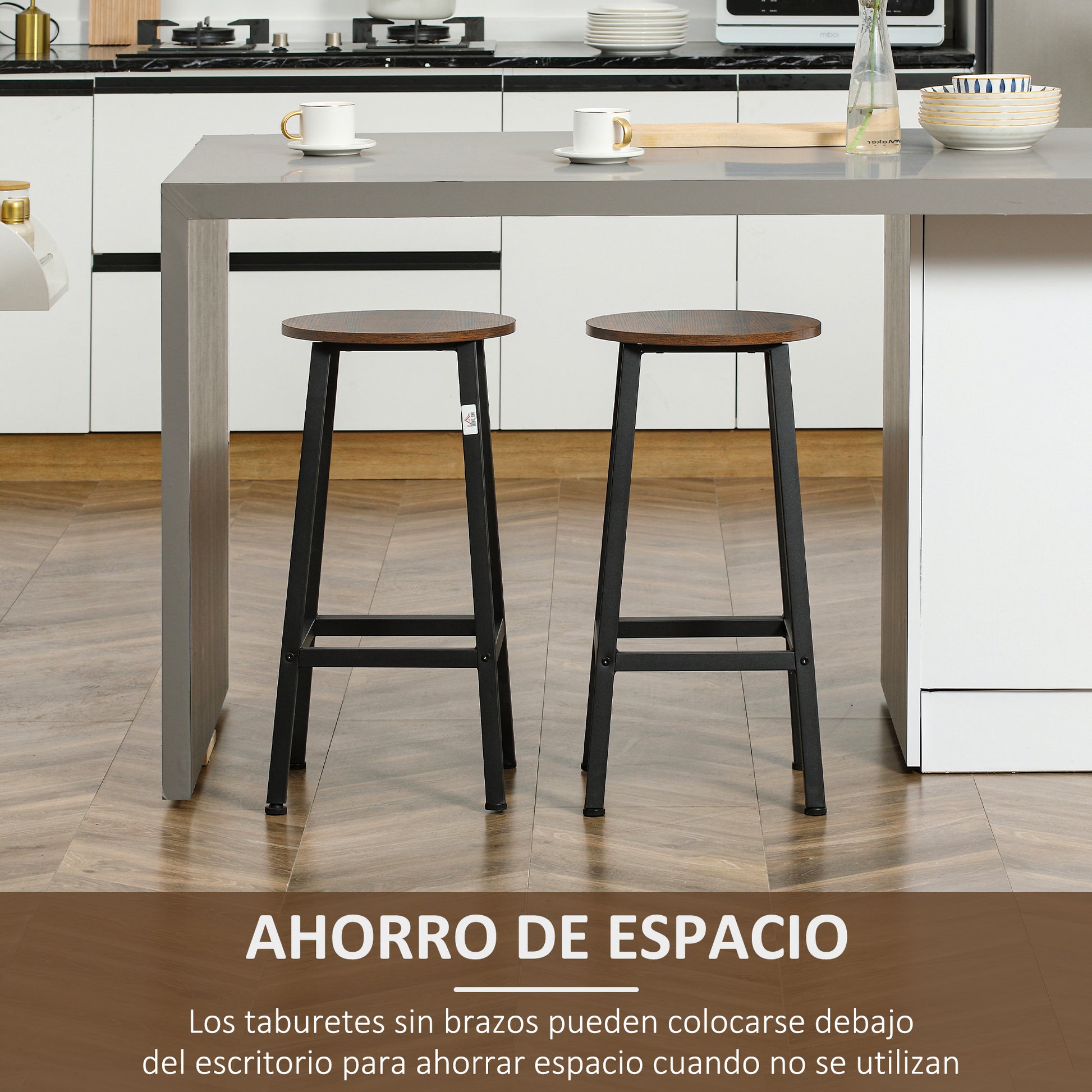 Set of 2 High Kitchen Stools Height 65 cm Bar Stools Bar Chairs with Steel Legs and Footrests for Living Room Dining Room Bar Load 75 kg Rustic Brown and Black