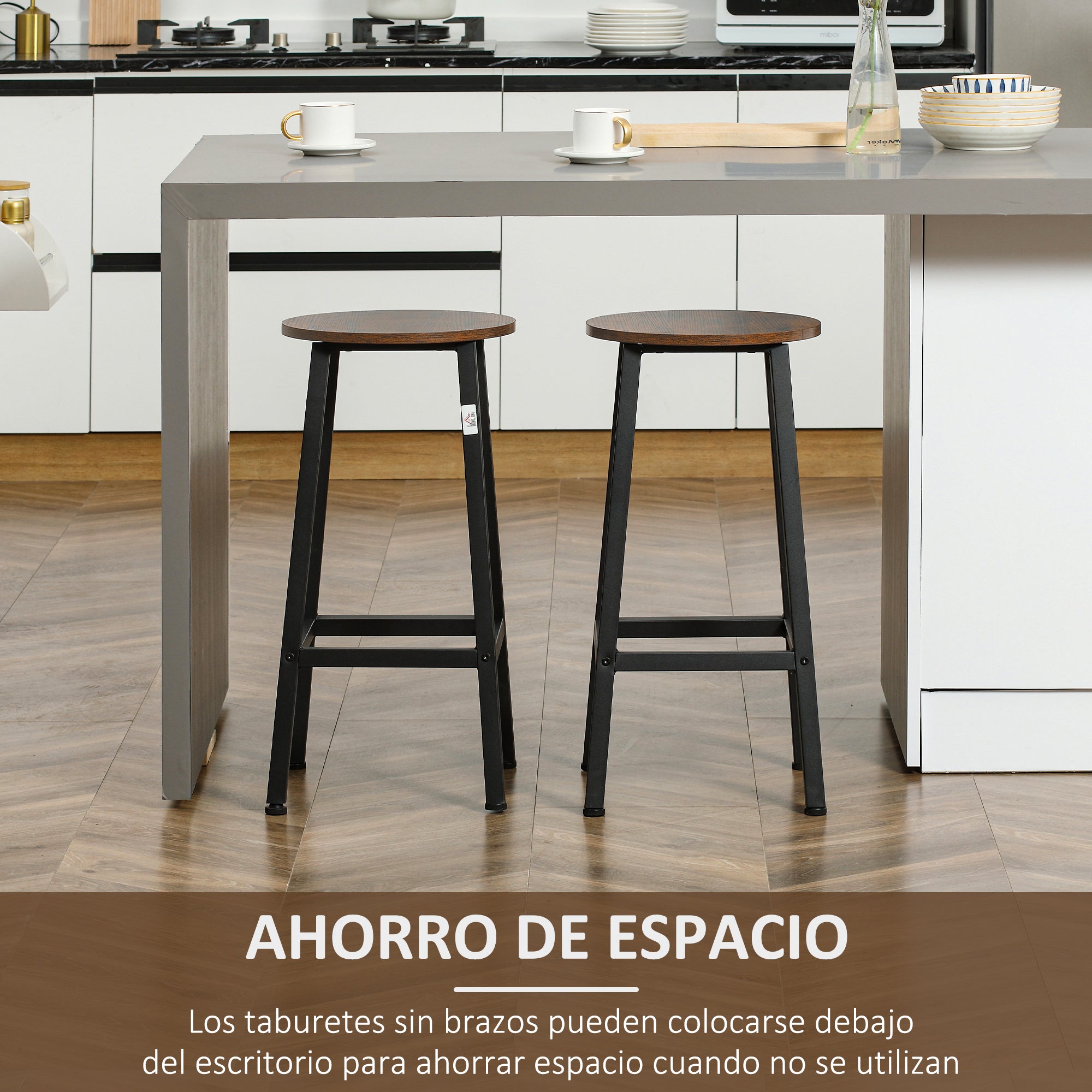 Set of 2 High Kitchen Stools Height 65 cm Bar Stools Bar Chairs with Steel Legs and Footrests for Living Room Dining Room Bar Load 75 kg Rustic Brown and Black