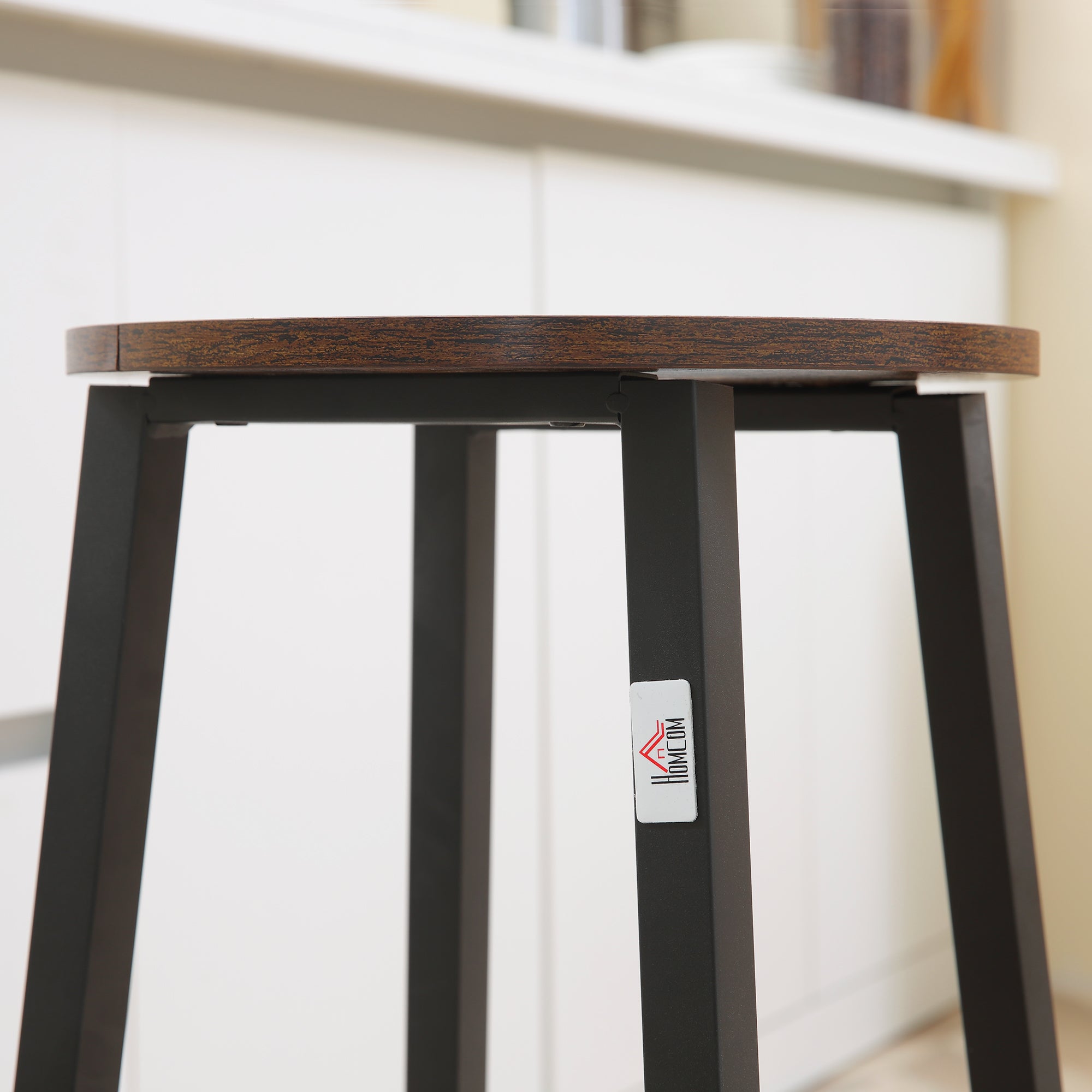 Set of 2 High Kitchen Stools Height 65 cm Bar Stools Bar Chairs with Steel Legs and Footrests for Living Room Dining Room Bar Load 75 kg Rustic Brown and Black