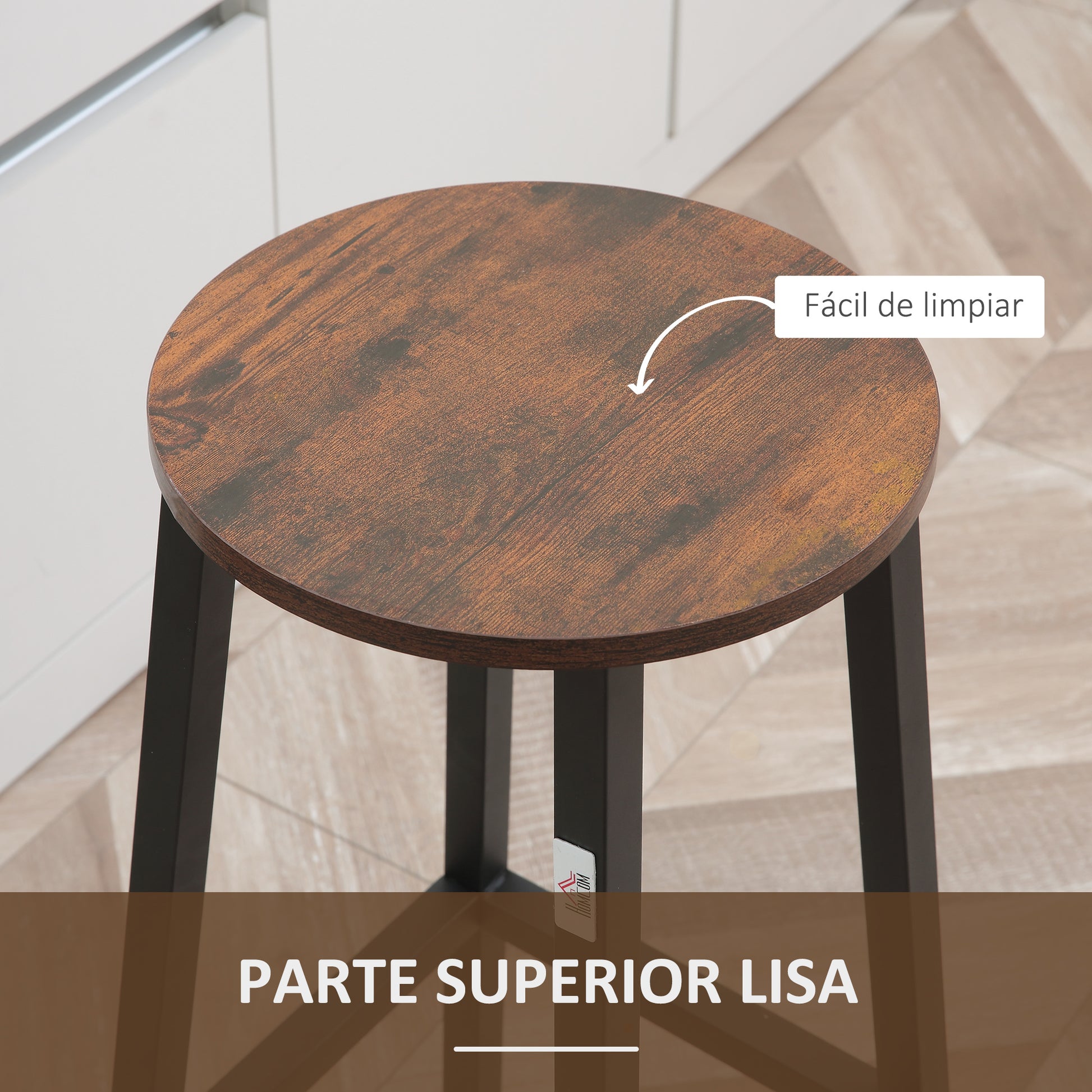 Set of 2 High Kitchen Stools Height 65 cm Bar Stools Bar Chairs with Steel Legs and Footrests for Living Room Dining Room Bar Load 75 kg Rustic Brown and Black