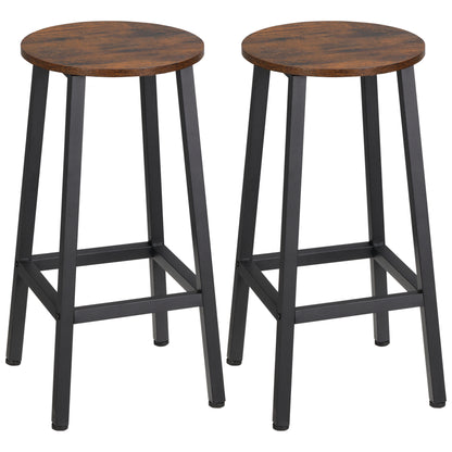 Set of 2 High Kitchen Stools Height 65 cm Bar Stools Bar Chairs with Steel Legs and Footrests for Living Room Dining Room Bar Load 75 kg Rustic Brown and Black