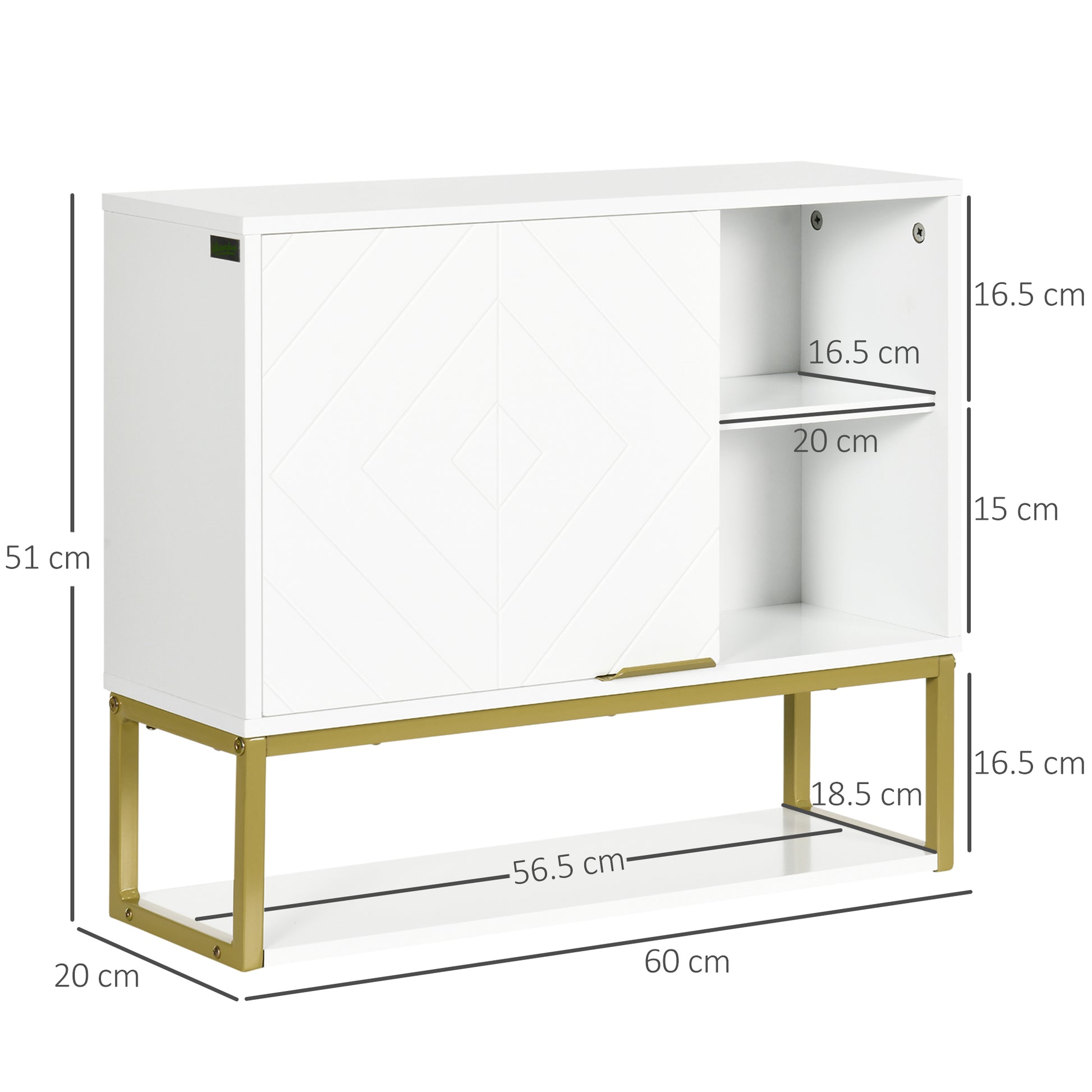 Modern Wall-Mounted Bathroom Cabinet Suspended Bathroom Furniture with 1 Steel Handle and Adjustable Shelves for Kitchen 60x20x51 cm White