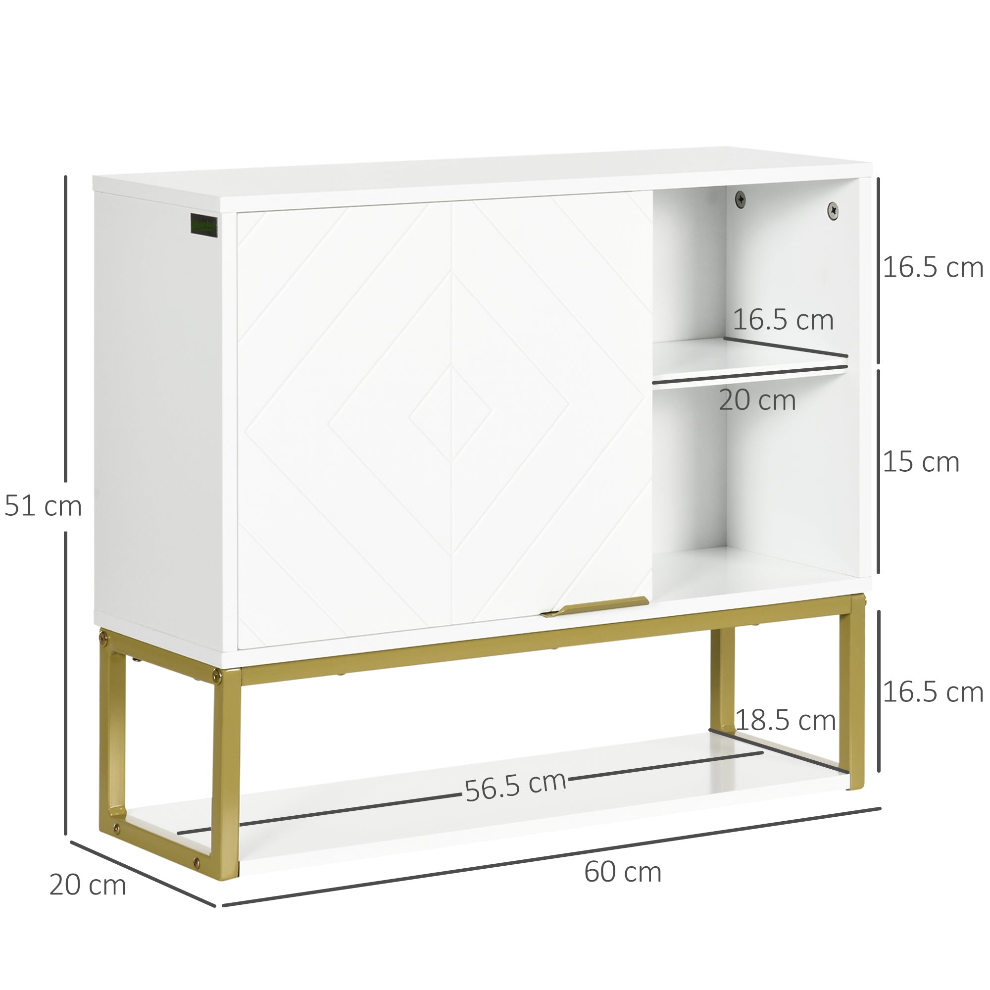 Modern Wall-Mounted Bathroom Cabinet Suspended Bathroom Furniture with 1 Steel Handle and Adjustable Shelves for Kitchen 60x20x51 cm White