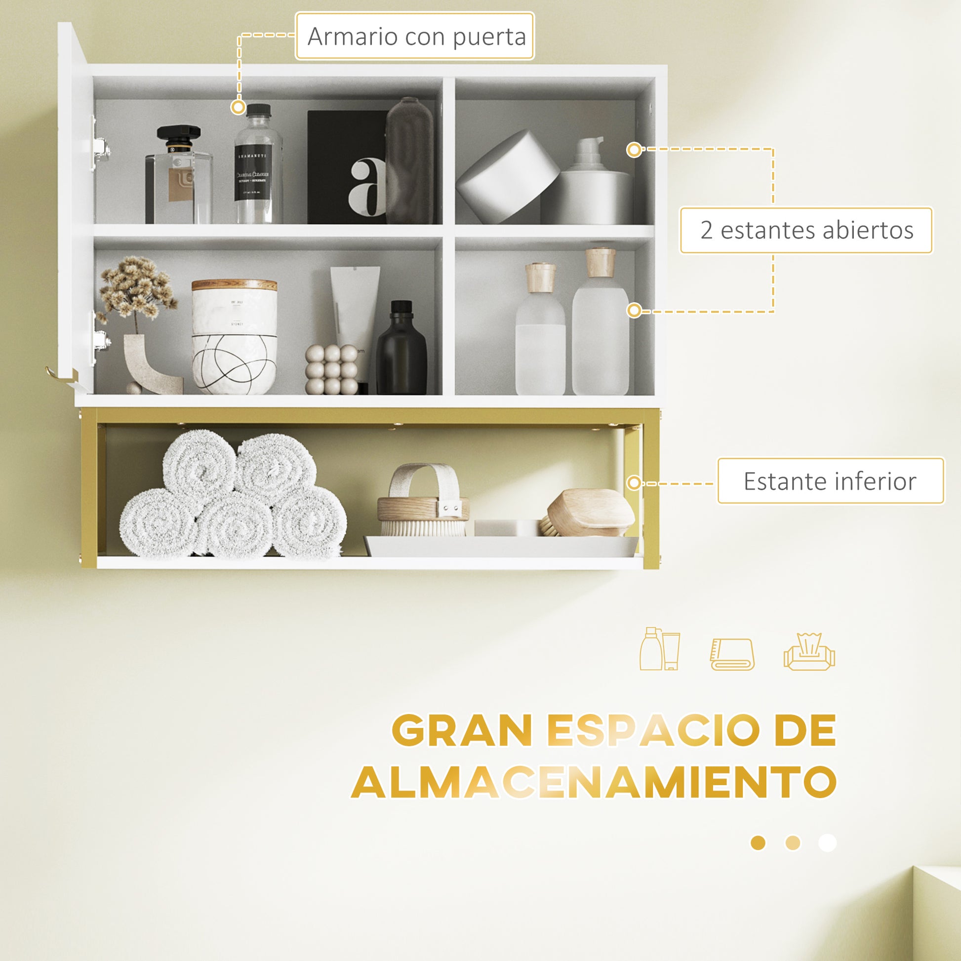 Modern Wall-Mounted Bathroom Cabinet Suspended Bathroom Furniture with 1 Steel Handle and Adjustable Shelves for Kitchen 60x20x51 cm White
