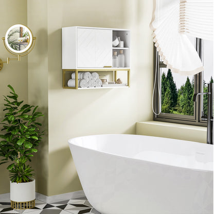 Modern Wall-Mounted Bathroom Cabinet Suspended Bathroom Furniture with 1 Steel Handle and Adjustable Shelves for Kitchen 60x20x51 cm White