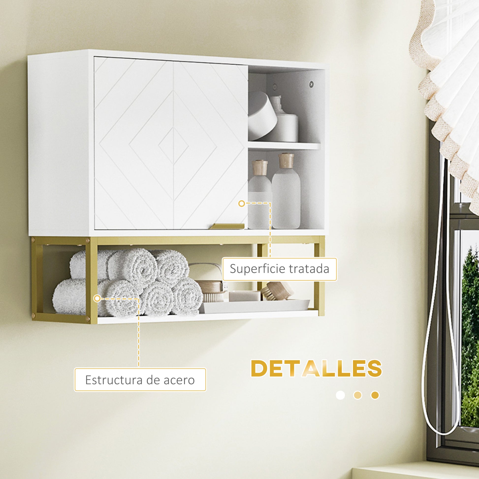 Modern Wall-Mounted Bathroom Cabinet Suspended Bathroom Furniture with 1 Steel Handle and Adjustable Shelves for Kitchen 60x20x51 cm White