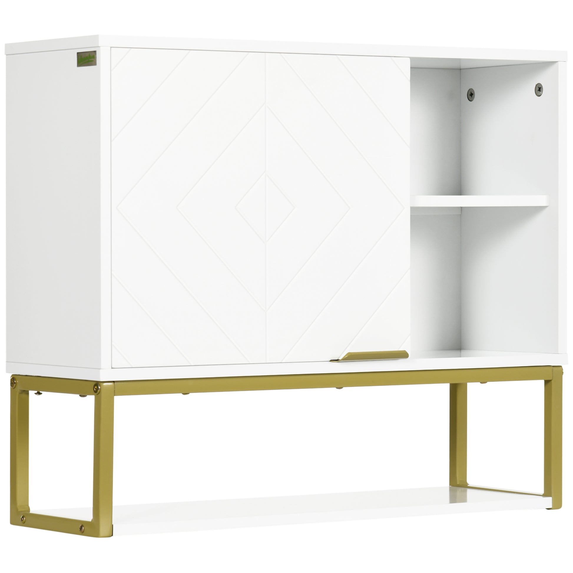 Modern Wall-Mounted Bathroom Cabinet Suspended Bathroom Furniture with 1 Steel Handle and Adjustable Shelves for Kitchen 60x20x51 cm White