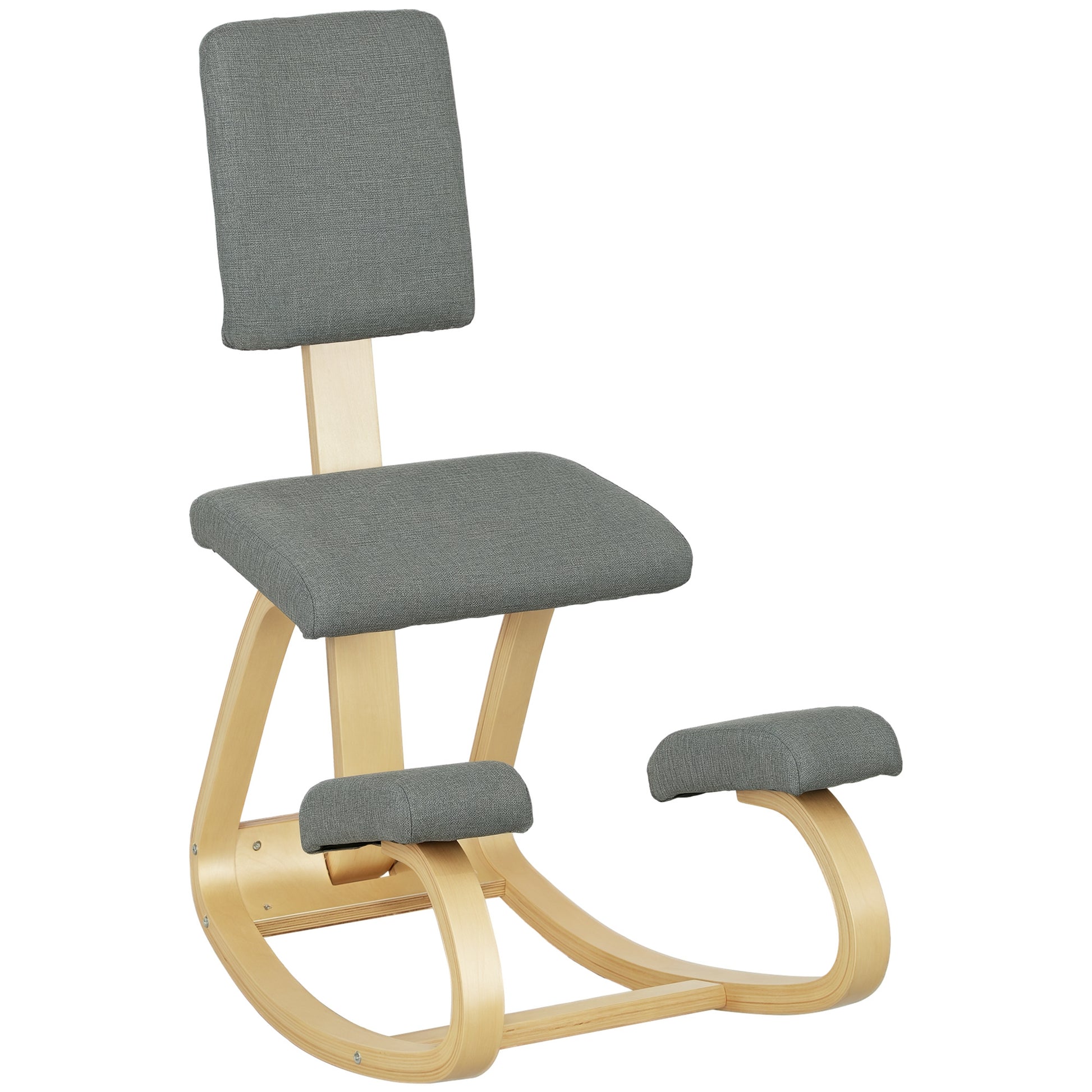 Ergonomic Kneeling Chair with Backrest, Rocking Kneeling Seat, Ergonomic Wood Stool, Orthopedic Office Stool, Posture Corrector, Back Pain Relief, Gray