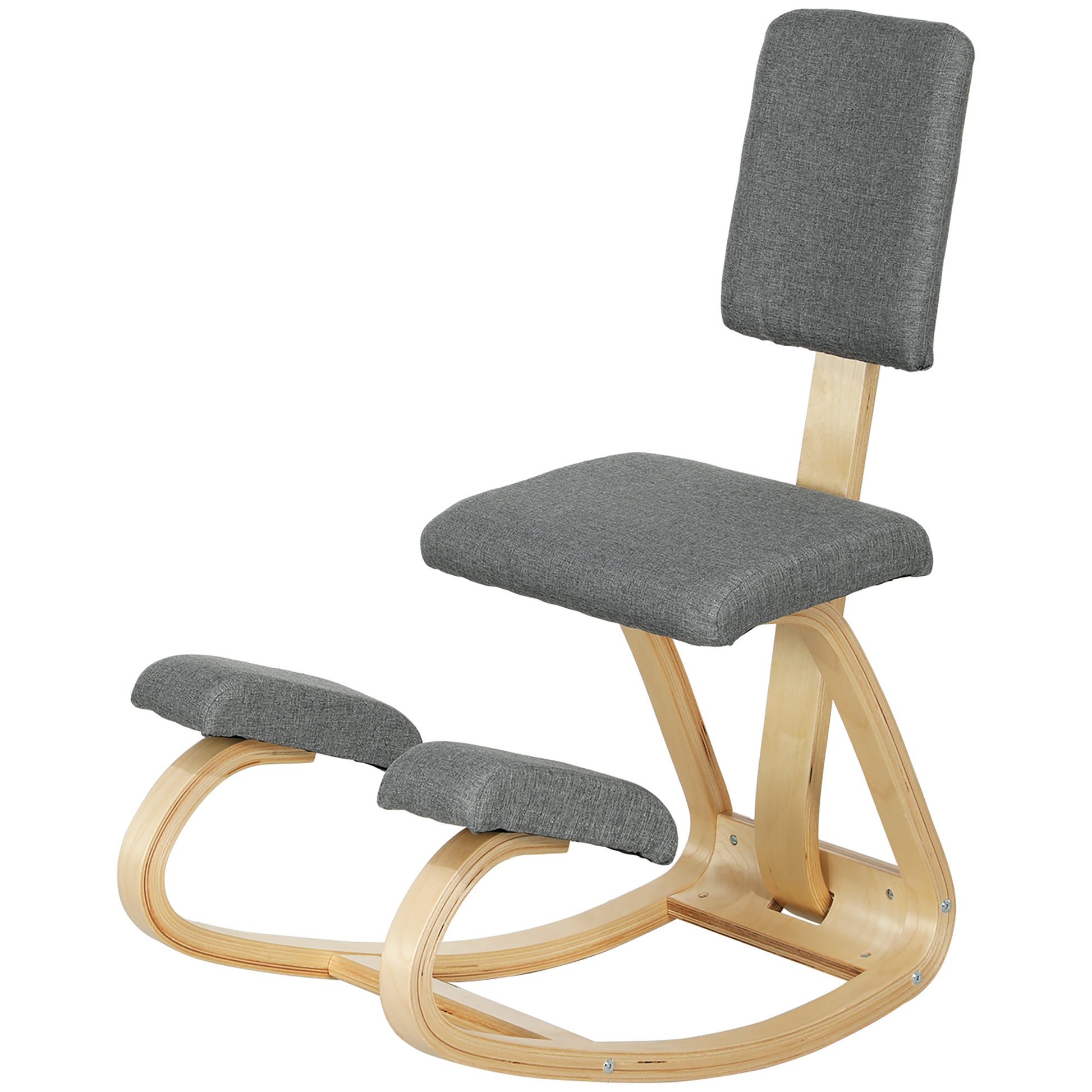 Ergonomic Kneeling Chair with Backrest, Rocking Kneeling Seat, Ergonomic Wood Stool, Orthopedic Office Stool, Posture Corrector, Back Pain Relief, Gray