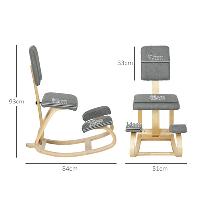 Ergonomic Kneeling Chair with Backrest, Rocking Kneeling Seat, Ergonomic Wood Stool, Orthopedic Office Stool, Posture Corrector, Back Pain Relief, Gray