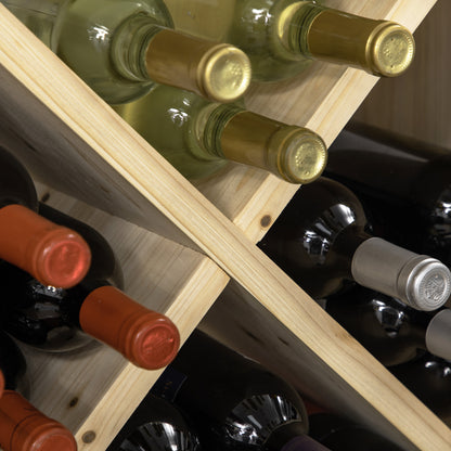 Wine and Liquor Bottle Rack for 24 Bottles, Natural Wood, 50 x 26 x 50 cm