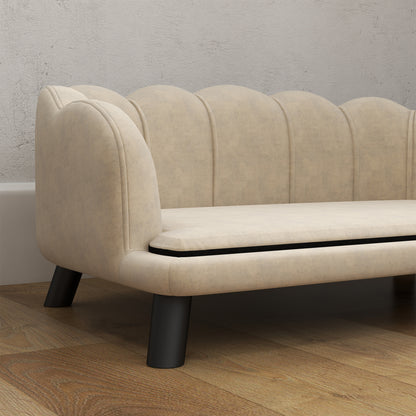 Dog Sofa Bed for Dog Cat Contemporary Shell Design Dimensions 98L x 60W x 35H cm Plush Velvet Cushion Cream