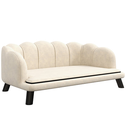Dog Sofa Bed for Dog Cat Contemporary Shell Design Dimensions 98L x 60W x 35H cm Plush Velvet Cushion Cream
