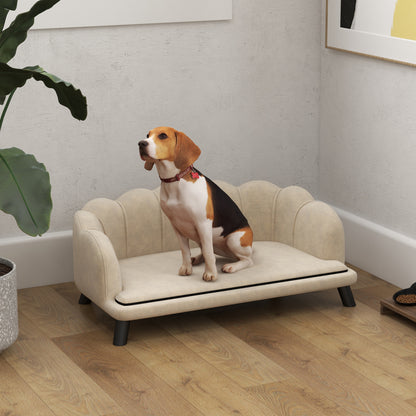 Dog Sofa Bed for Dog Cat Contemporary Shell Design Dimensions 98L x 60W x 35H cm Plush Velvet Cushion Cream