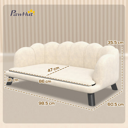 Dog Sofa Bed for Dog Cat Contemporary Shell Design Dimensions 98L x 60W x 35H cm Plush Velvet Cushion Cream