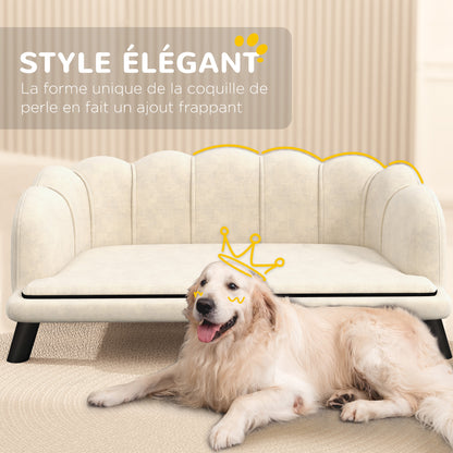 Dog Sofa Bed for Dog Cat Contemporary Shell Design Dimensions 98L x 60W x 35H cm Plush Velvet Cushion Cream