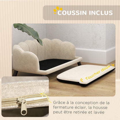 Dog Sofa Bed for Dog Cat Contemporary Shell Design Dimensions 98L x 60W x 35H cm Plush Velvet Cushion Cream