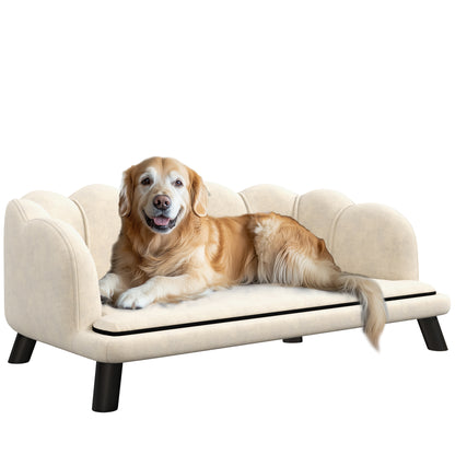 Dog Sofa Bed for Dog Cat Contemporary Shell Design Dimensions 98L x 60W x 35H cm Plush Velvet Cushion Cream