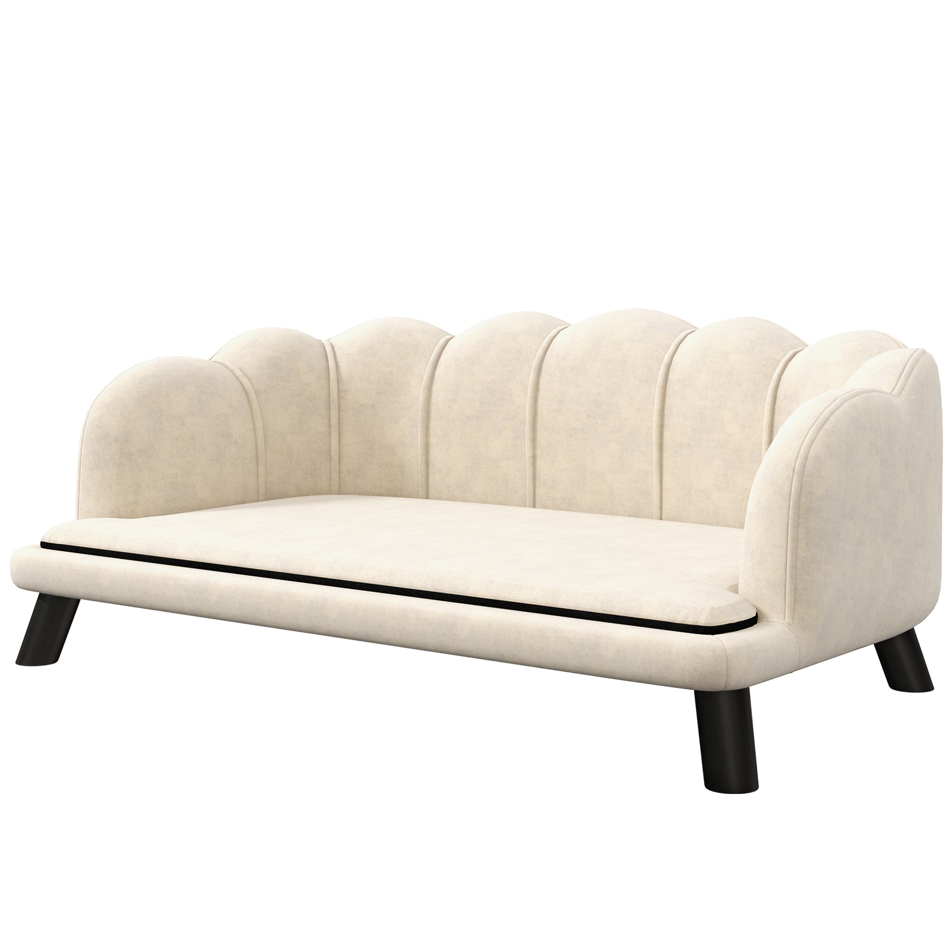 Dog Sofa Bed for Dog Cat Contemporary Shell Design Dimensions 98L x 60W x 35H cm Plush Velvet Cushion Cream